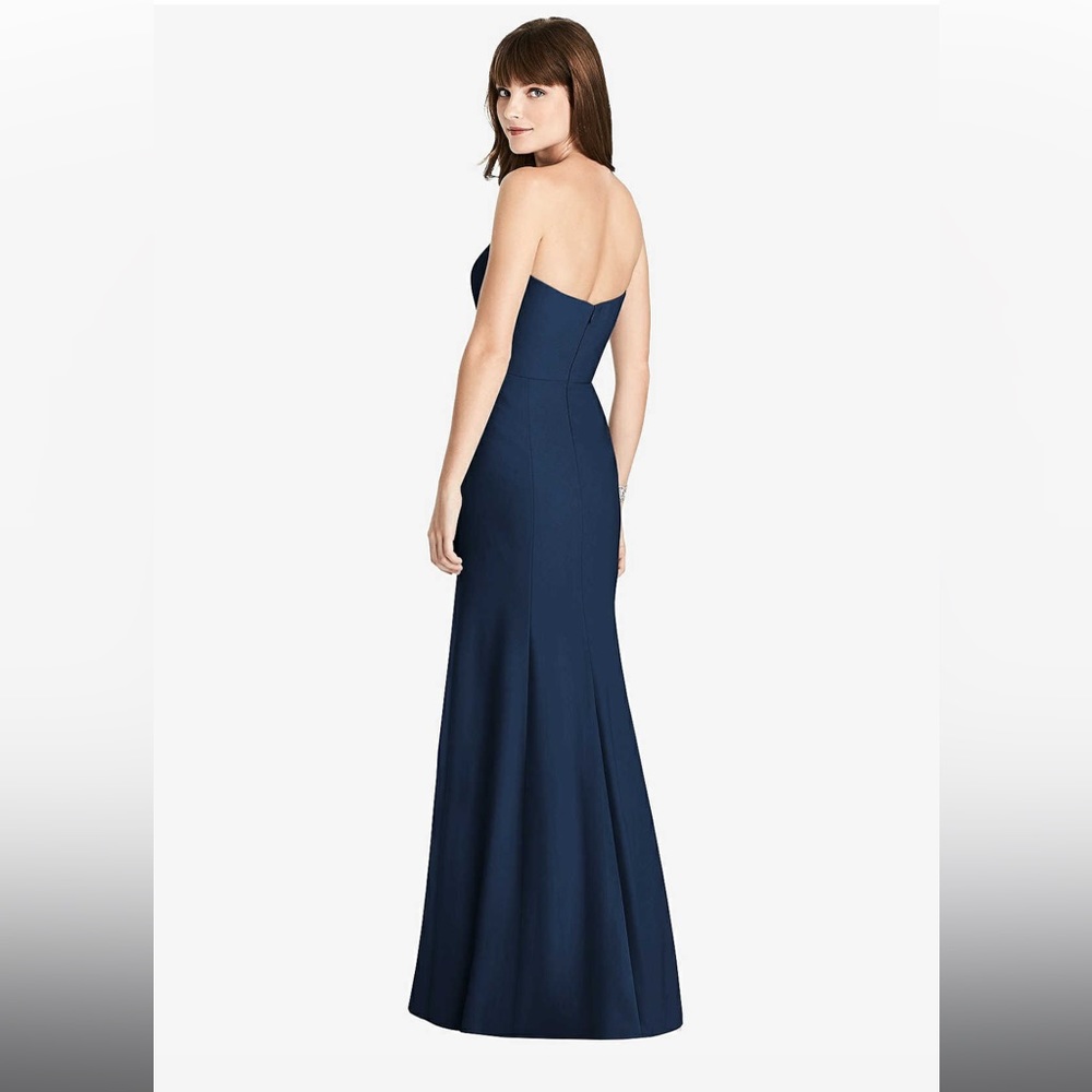 STRAPLESS CREPE TRUMPET GOWN WITH FRONT SLIT IN MIDNIGHT NAVY - Picture 2 of 6